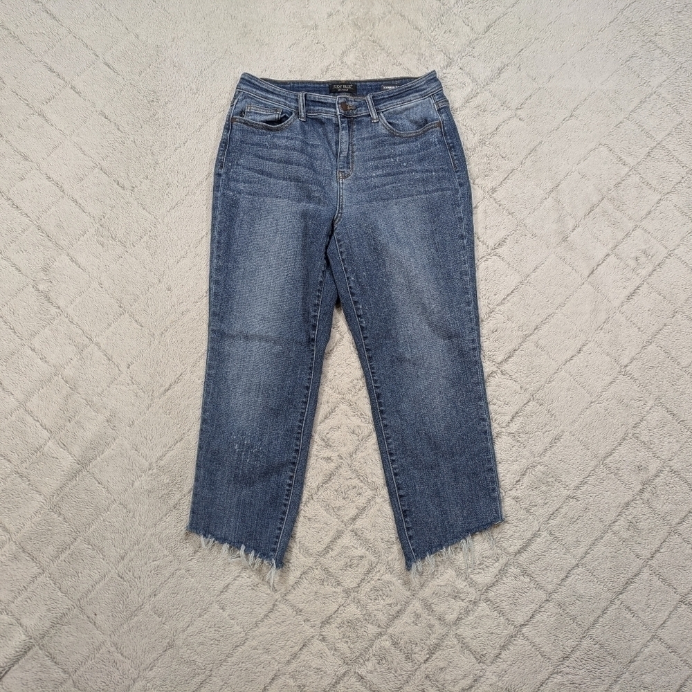 Judy Blue Jeans Women's 9/29 Blue Dark Wash Boyfriend Fit Raw Hem Ankle Length